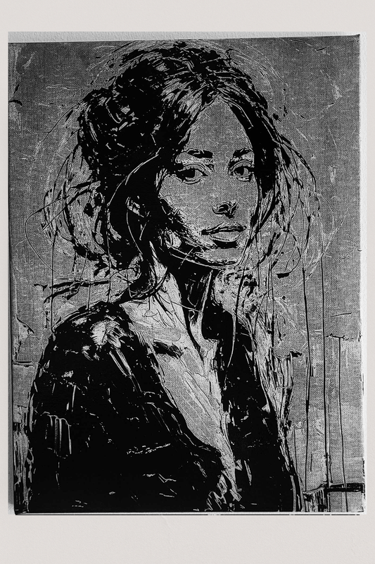 Énigme Astrale – Portrait texturé en noir profond